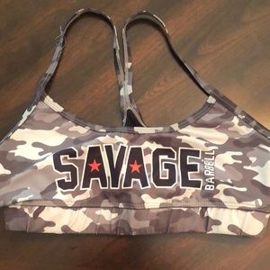 Savage barbell camo sports bra